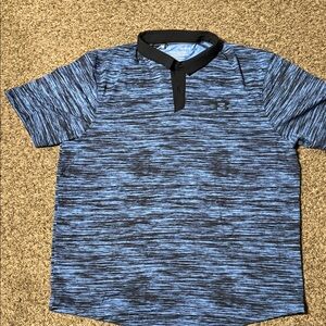 Under Armour Men's Black and Blue Patterned Polo